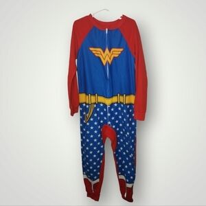 Girls Wonder Woman Micro-Fleece Costume Pajama Sleeper Size 7 7 Red Blue